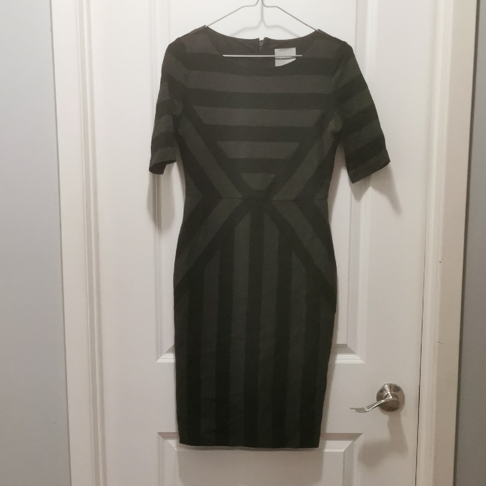 Anthropologies Maeve Chic Black and Gray Striped Midi Dress